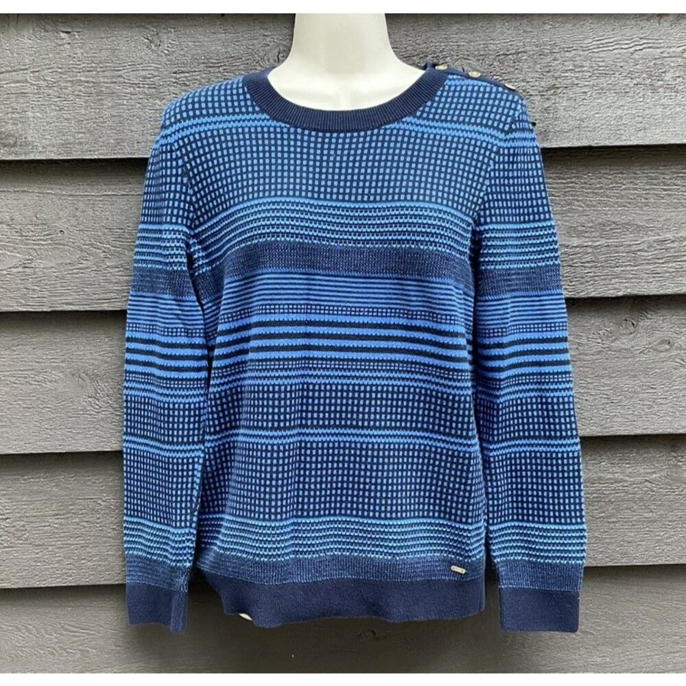 Tommy Hilfiger Striped Pullover Sweater  Navy Blue 100% Cotton Nautical Preppy M